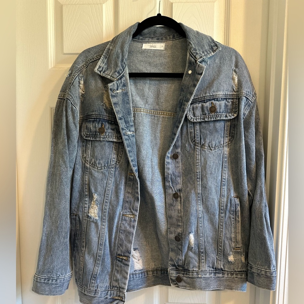 Distressed Denim Boyfriend Jacket - Medium Wash